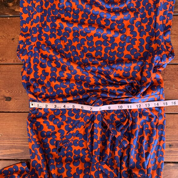Diane Von Furstenberg Amberlin Orange Blue Print Belted Women's Size 8 Dress - Picture 12 of 15